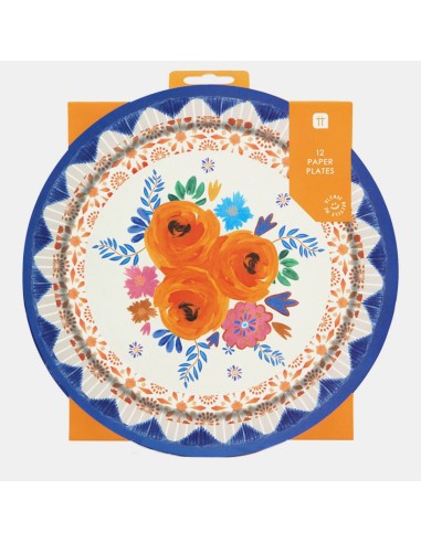 SERVILLETAS DE PAPEL FLORES AZULES Y NARANJAS