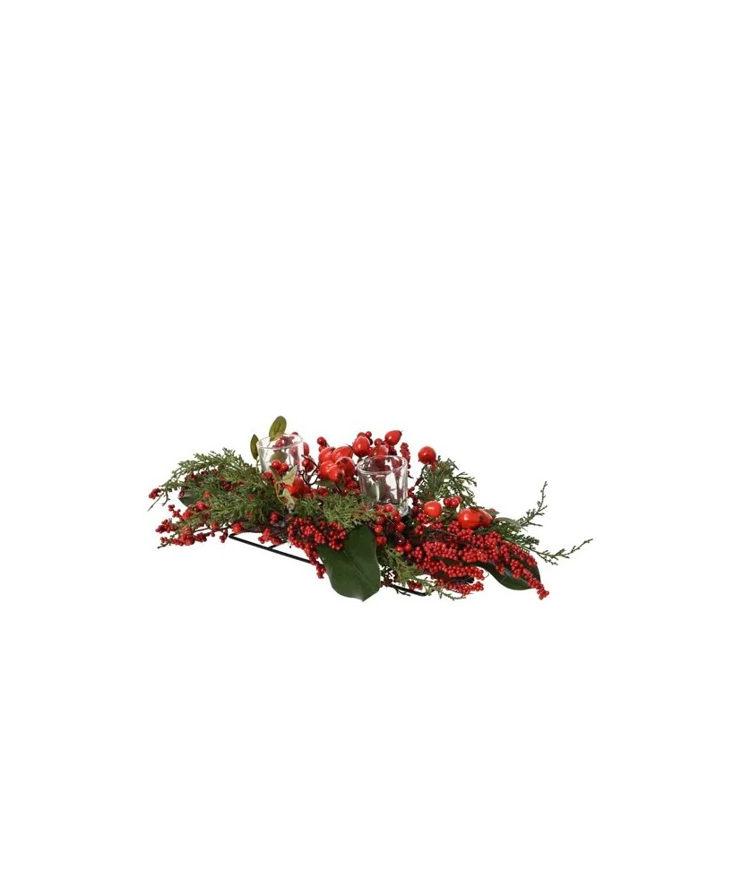CENTRO DE MESA BAYAS ROJAS L.22cm x W.50cm x H.13cm