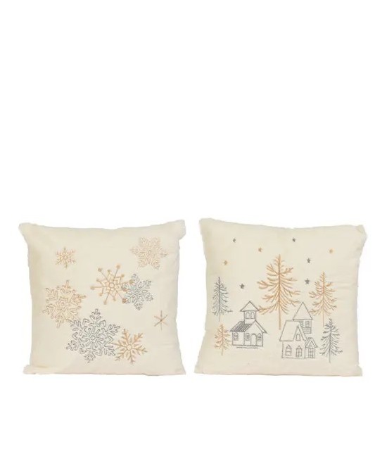 COJIN NAVIDAD BORDADO DORADO Y PLATEADO L.45cm x W.45cm x H.3cm