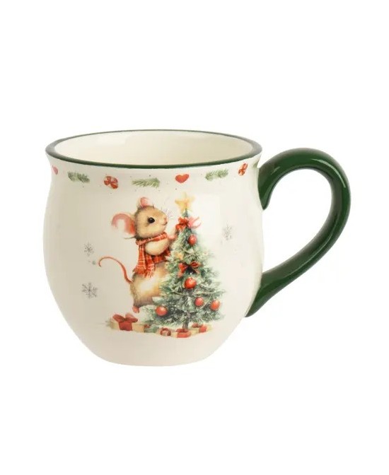 TAZA NAVIDAD RATONCITO L.13.5cm x W.9.5cm x H.9cm