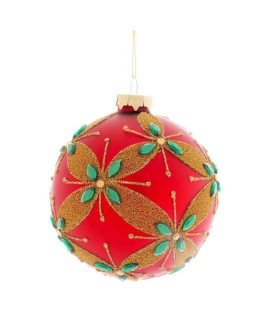 BOLA ROJA CON FLORES D12CM