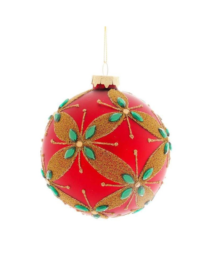 BOLA ROJA CON FLORES D12CM