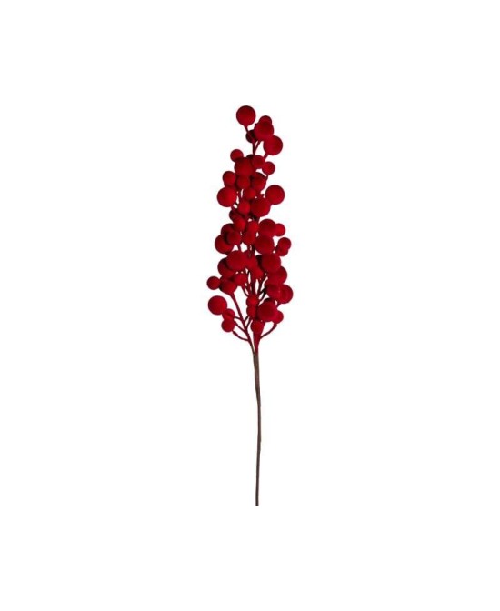 RAMO DE BAYAS FLOCADAS ROJAS H70CM