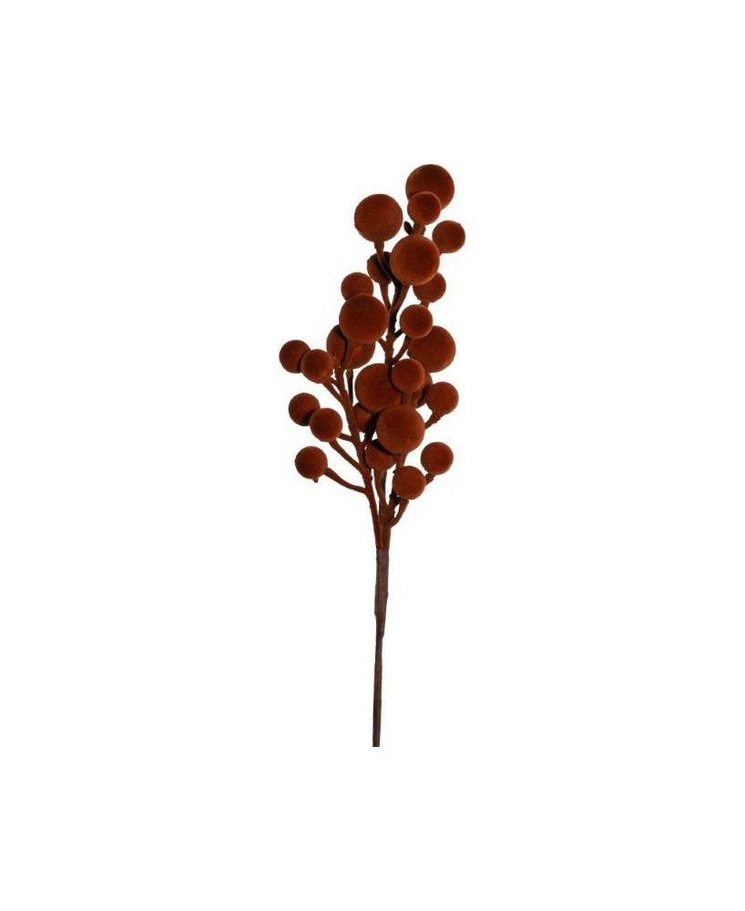 RAMO DE BAYAS FLOCADAS MARRON H43CM
