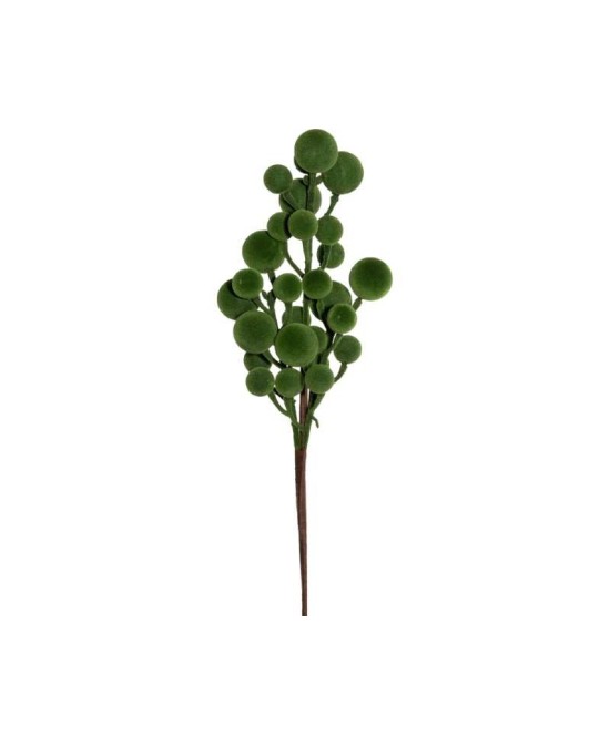RAMO DE BAYAS FLOCADAS VERDE H43CM