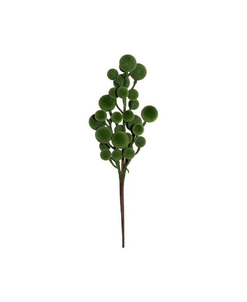 RAMO DE BAYAS FLOCADAS VERDE H43CM