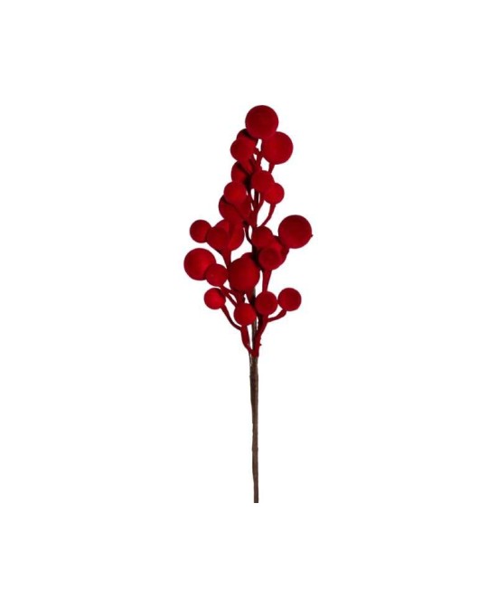 RAMO DE BAYAS FLOCADAS ROJO H43CM