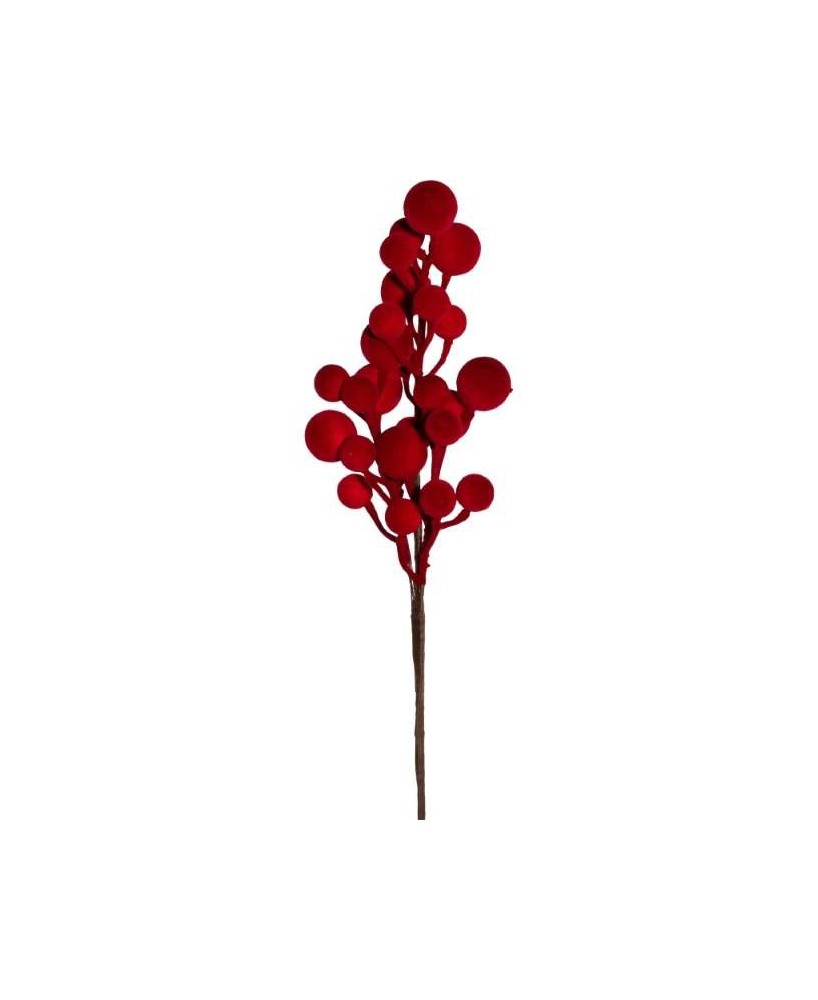 RAMO DE BAYAS FLOCADAS ROJO H43CM