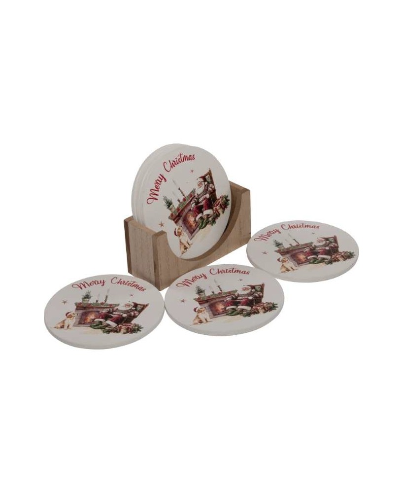 POSAVASOS DE MADERA NAVIDEÑO D10CM 6UD
