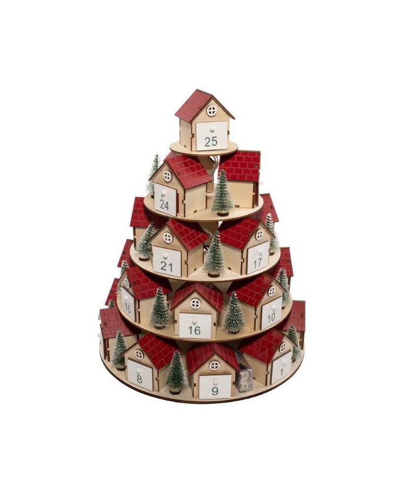 CALENDARIO DE ADVIENTO CON LED MADERA D30X38CM