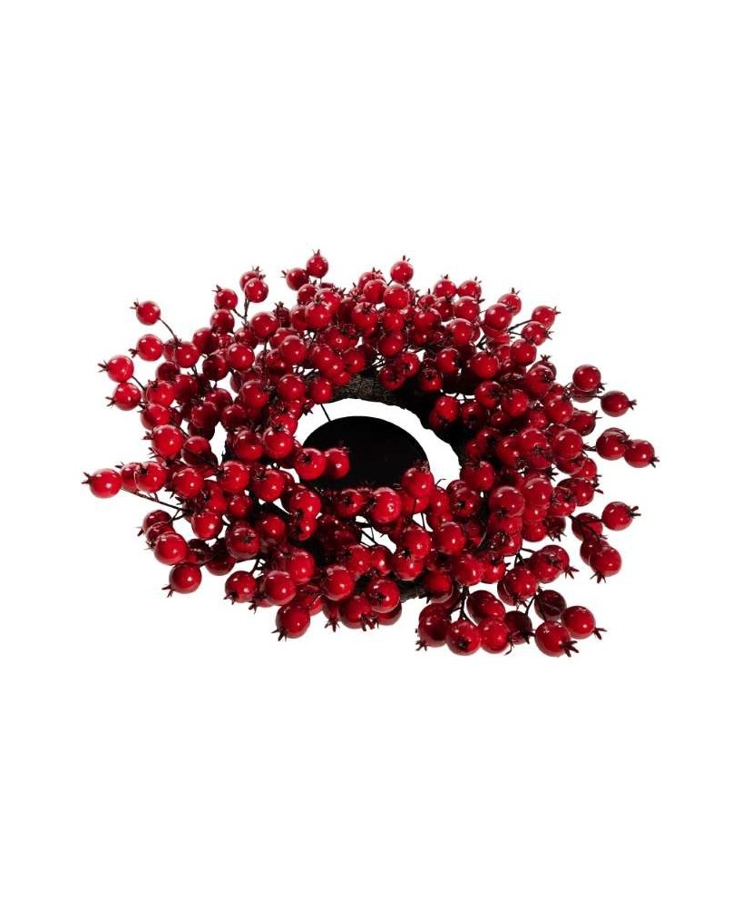 CORONA DE BAYAS ROJA PORTAVELAS D46CM
