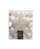 SET BOLAS NAVIDAD BLANCAS  +ESTRELLA 8CM