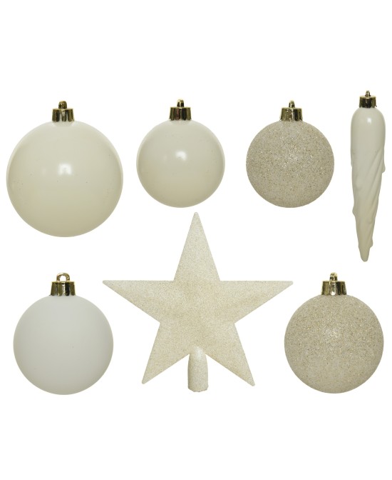 SET BOLAS NAVIDAD BLANCAS  +ESTRELLA 8CM