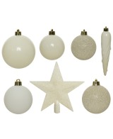 SET BOLAS NAVIDAD BLANCAS  +ESTRELLA 8CM