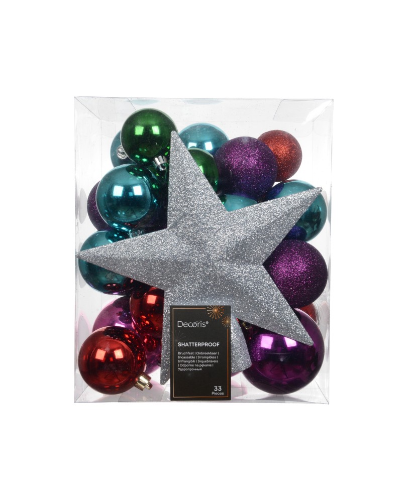 SET BOLAS NAVIDAD BLANCAS  +ESTRELLA 8CM