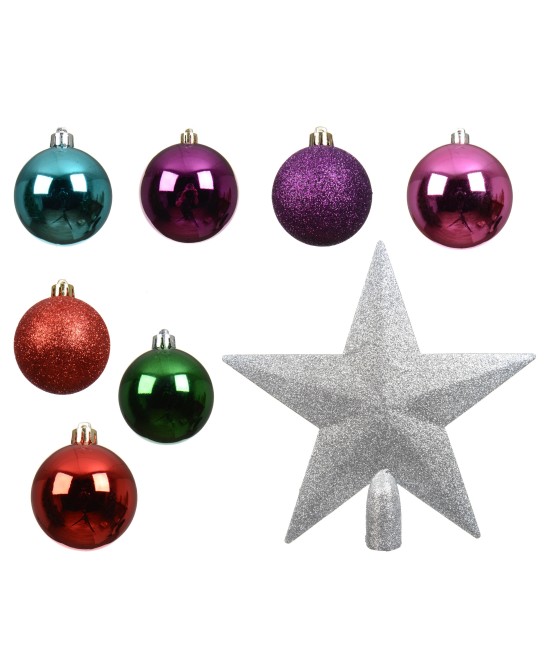 SET BOLAS NAVIDAD BLANCAS  +ESTRELLA 8CM