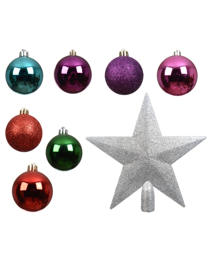 SET BOLAS NAVIDAD BLANCAS  +ESTRELLA 8CM