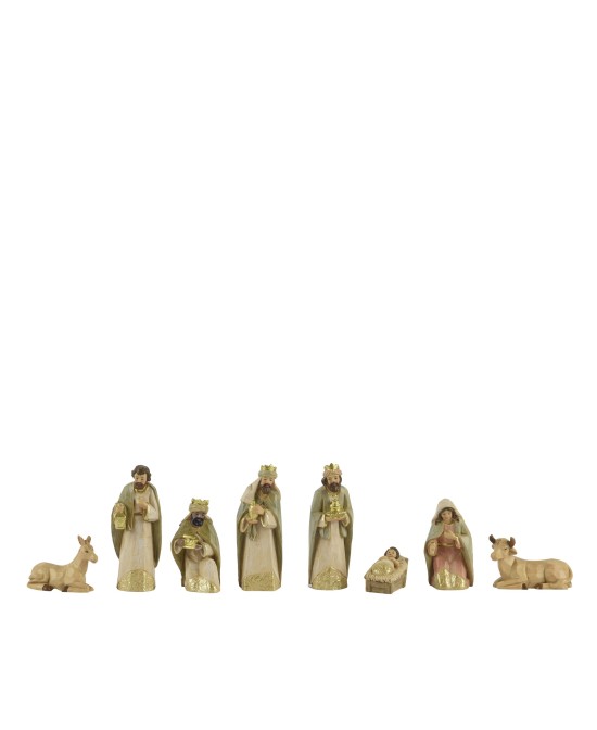BELEN DE POLIRESINA PINTADA  María, José, Niño Jesús, los tres Reyes Magos, un burro y una vaca. L7.3CM