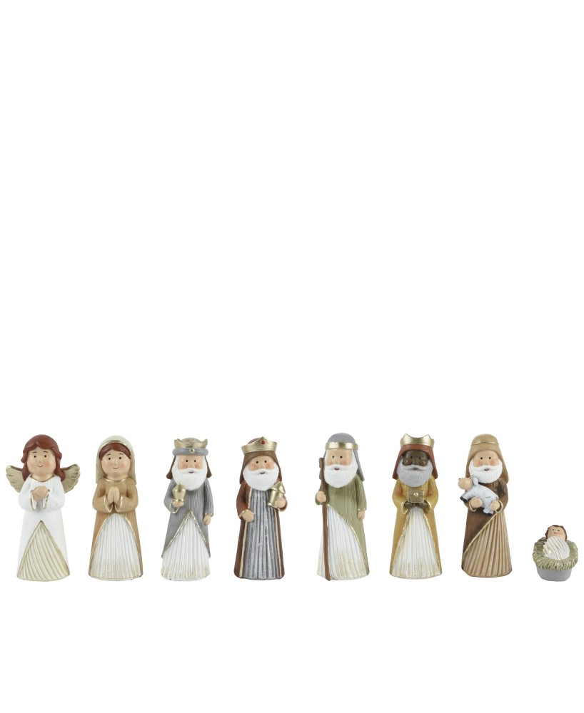 BELEN POLIRESINA PINTADA: María, José, Niño Jesús, ángel, los tres Reyes Magos y un pastor. L4.8CM