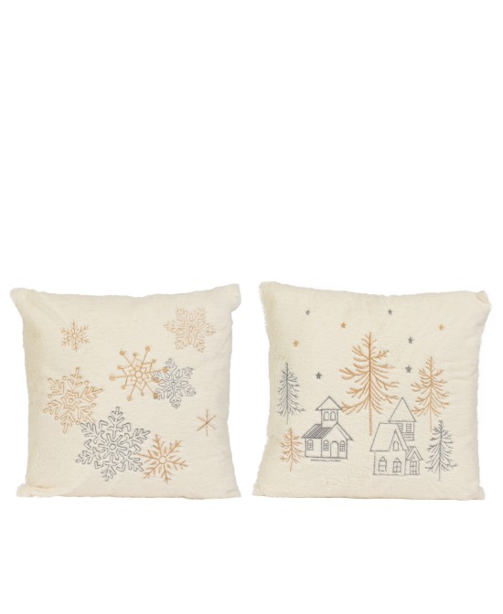 COJIN NAVIDAD BORDADO DORADO Y PLATEADO L.45cm x W.45cm x H.3cm