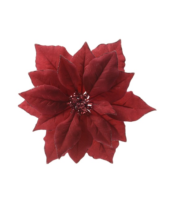 Poinsettia Roja con Clip Ø24xH27 cm | Flor Decorativa Navideña - Endanea Garden