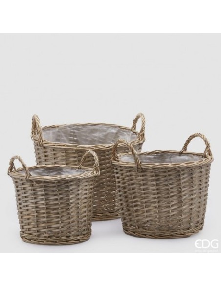 Cesto Redondo con Mango Marrón Claro Mediano  Elegancia y Funcionalidad | Endanea Garden

