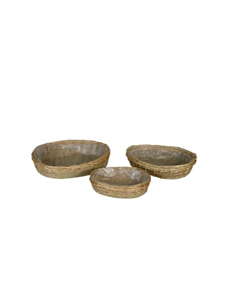 Bandeja Macetero Oval Mediana de Mimbre y Seagrass  Decoración Natural | Endanea Garden