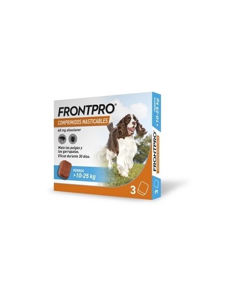 FrontPro antiparasitario perros 10 a 25 kg 3 comprimidos masticables contra pulgas y garrapatas