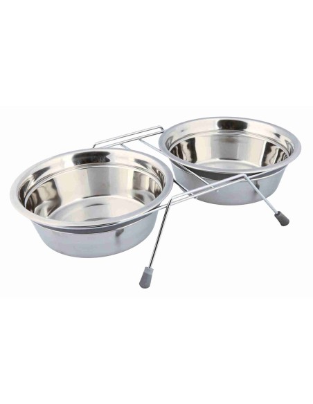 Comedero Doble Acero Inoxidable Antivibrante 0.90L para Perros y Gatos | Endanea