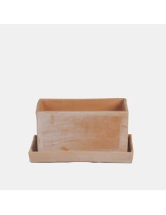Jardinera Binibeca con Plato 22x11x11 cm  Color Tierra, Resistente y Decorativa para Interior y Exterior