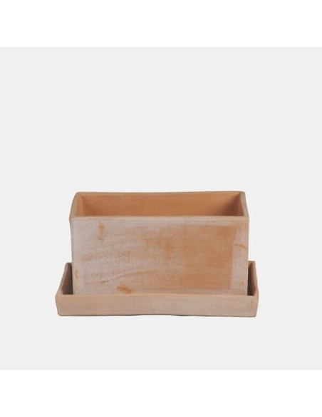 Jardinera Binibeca con Plato 26x13x13 cm  Color Tierra, Resistente y Decorativa para Interior y Exterior